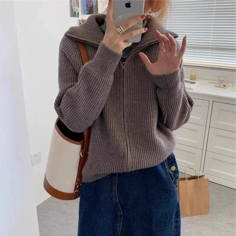 ラペルレディースニットセーターカジュアル韓国ストリートウェア - Winter Clothing Sale Women のレビューと価格