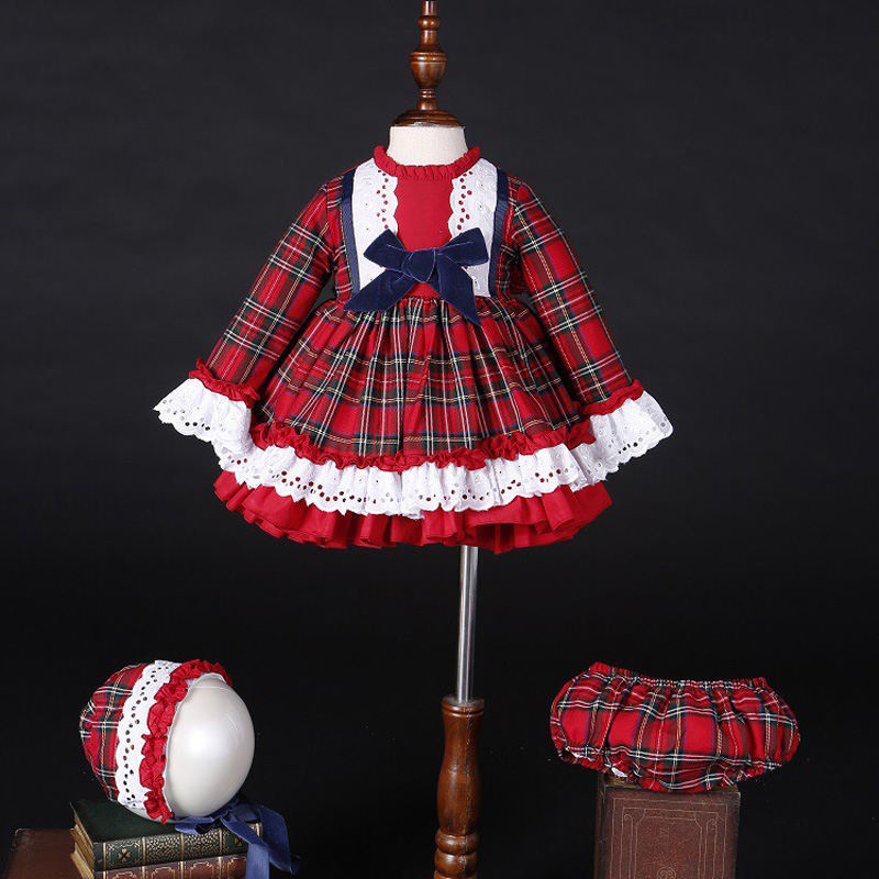 女の赤ちゃん秋冬クリスマス赤チェック柄ヴィンテージスペインポ - Winter Clothing For Toddlers のレビューと価格